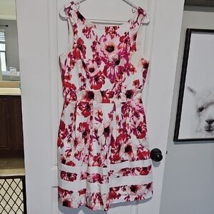 White House Black Market Floral Dress in Pink and Red